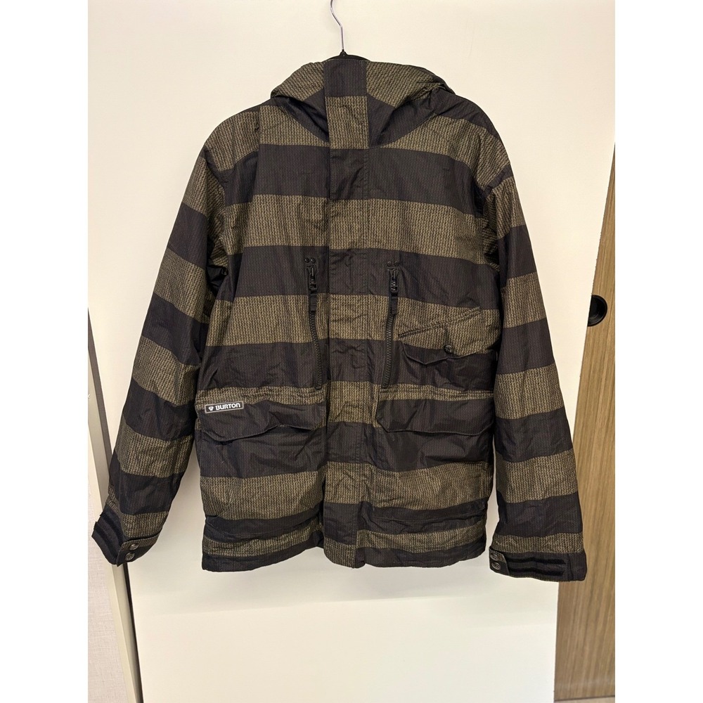 Burton Gorpcore Snowboard Jacket Men Large Black Olive Stripe White Collection